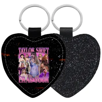 Taylor Swift, Μπρελόκ PU δερμάτινο glitter καρδιά ΜΑΥΡΟ