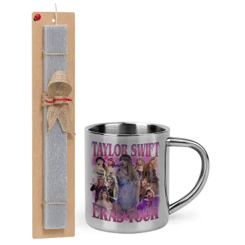 Taylor Swift, Easter Set, metallic thermal cup (300ml) & Easter aromatic flat candle (30cm) (GRAY)