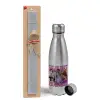Easter Set, metallic Inox water bottle (750ml) & aromatic flat Easter candle (30cm) (GRAY)