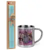 Easter Set, metallic thermal cup (300ml) & aromatic flat Easter candle (30cm) (TURQUOISE)