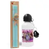 Easter Set, metallic aluminum water bottle (500ml) & scented flat candle (30cm) (TURQUOISE)
