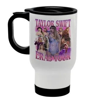 Taylor Swift, Stainless steel travel mug with lid, double wall white 450ml
