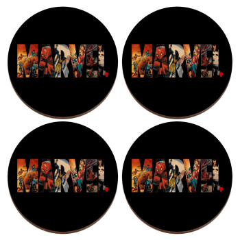MARVEL Black, ΣΕΤ x4 Σουβέρ ξύλινα στρογγυλά plywood (9cm)