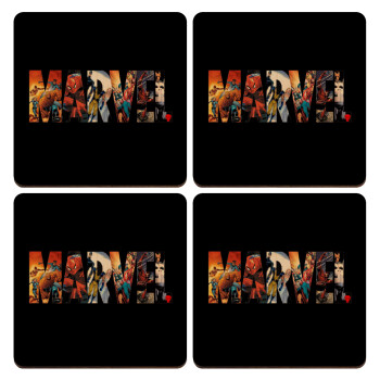 MARVEL Black, ΣΕΤ x4 Σουβέρ ξύλινα τετράγωνα plywood (9cm)