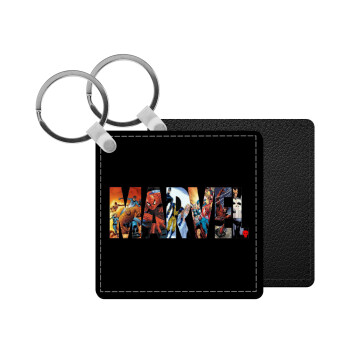MARVEL Black, Μπρελόκ Δερματίνη, τετράγωνο ΜΑΥΡΟ (5x5cm)