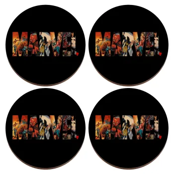 MARVEL Black, ΣΕΤ x4 Σουβέρ ξύλινα στρογγυλά plywood (9cm)