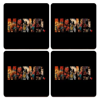 MARVEL Black, ΣΕΤ x4 Σουβέρ ξύλινα τετράγωνα plywood (9cm)