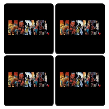 MARVEL Black, ΣΕΤ 4 Σουβέρ ξύλινα τετράγωνα (9cm)