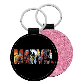 MARVEL Black, Μπρελόκ Δερματίνη, στρογγυλό ΡΟΖ (5cm)