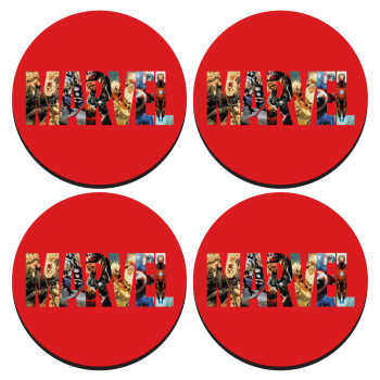 MARVEL Red, SET of 4 round wooden coasters (9cm)