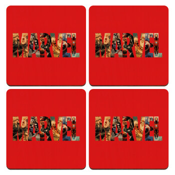 MARVEL Red, ΣΕΤ x4 Σουβέρ ξύλινα τετράγωνα plywood (9cm)
