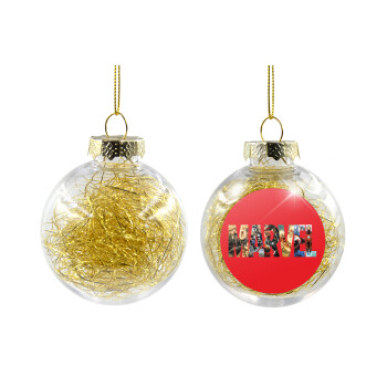 MARVEL Red, Χριστουγεννιάτικη μπάλα δένδρου διάφανη με χρυσό γέμισμα 8cm