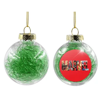 MARVEL Red, Transparent Christmas tree ball ornament with green filling 8cm