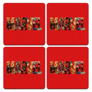 MARVEL Red, ΣΕΤ x4 Σουβέρ ξύλινα τετράγωνα plywood (9cm)
