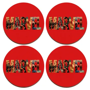 MARVEL Red, ΣΕΤ x4 Σουβέρ ξύλινα στρογγυλά plywood (9cm)