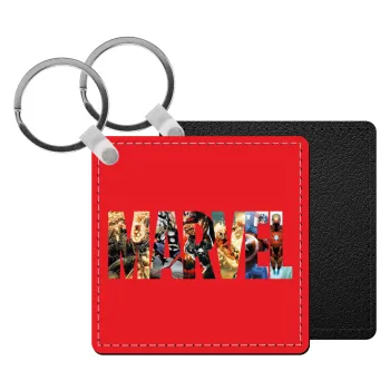 MARVEL Red, Μπρελόκ Δερματίνη, τετράγωνο ΜΑΥΡΟ (5x5cm)