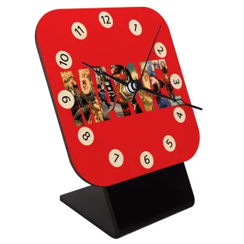 MARVEL Red, Quartz Table clock in natural wood (10cm)