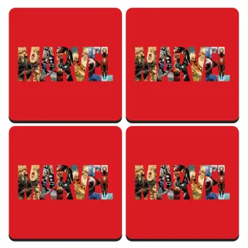 MARVEL Red, ΣΕΤ 4 Σουβέρ ξύλινα τετράγωνα (9cm)