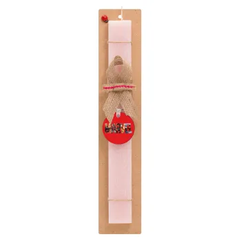 MARVEL Red, Easter Set, wooden keychain & scented flat Easter candle (30cm) (PINK)