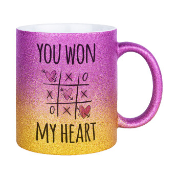 You won my heart, Κούπα Χρυσή/Ροζ Glitter, κεραμική, 330ml