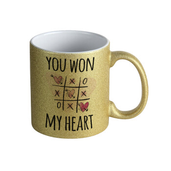You won my heart, Κούπα Χρυσή Glitter που γυαλίζει, κεραμική, 330ml