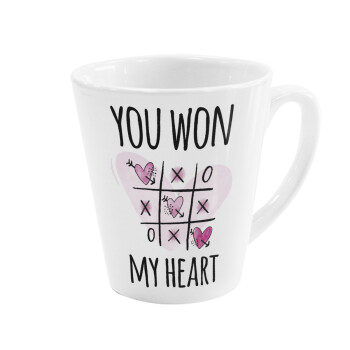 You won my heart, Κούπα κωνική Latte Λευκή, κεραμική, 300ml