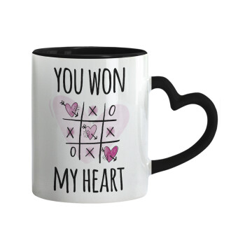 You won my heart, Mug heart black handle, ceramic, 330ml