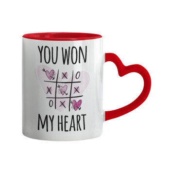 You won my heart, Mug heart red handle, ceramic, 330ml