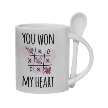 You won my heart, Ceramic coffee mug with Spoon, 330ml (1pcs)