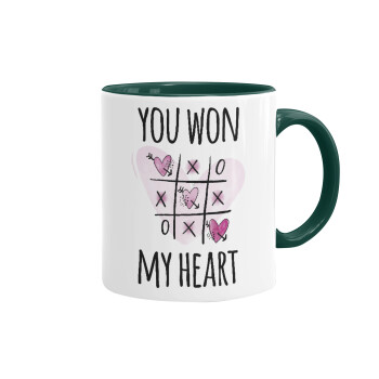 You won my heart, Mug colored green, ceramic, 330ml