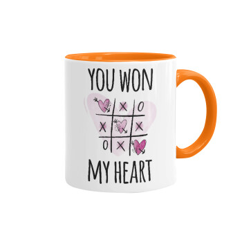 You won my heart, Mug colored orange, ceramic, 330ml