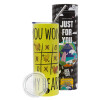 Neon Yellow Travel Tumbler, with metal straw (Stainless steel 304 Food grade, BPA free, 600ml)