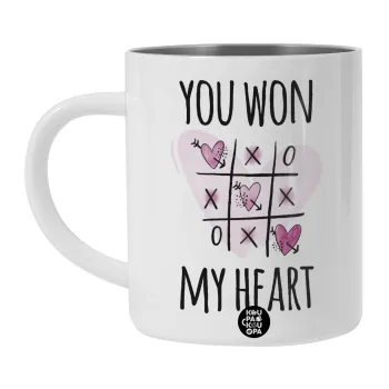 You won my heart, Λευκή Ανοξείδωτη Μεταλλική Κούπα 450ml - Διπλού Τοιχώματος 