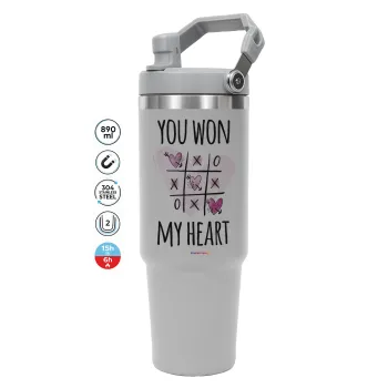 You won my heart, GREY color, 890ml (30oz) stainless Steel Tumbler with Handle