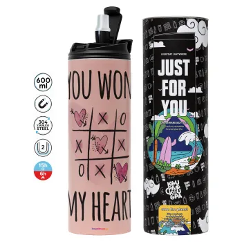 You won my heart, Tumbler stainless steel PINK 600ml