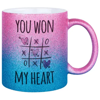 You won my heart, Κούπα Χρυσή/Μπλε Glitter, κεραμική, 330ml