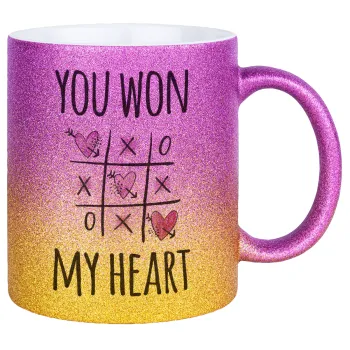 You won my heart, Κούπα Χρυσή/Ροζ Glitter, κεραμική, 330ml