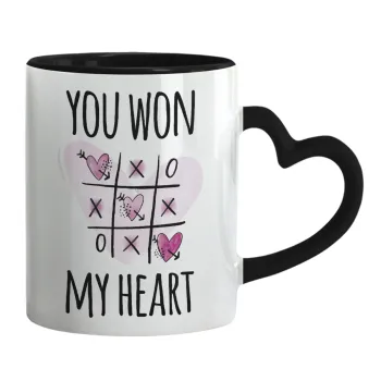 You won my heart, Κούπα καρδιά χερούλι μαύρη, κεραμική, 330ml