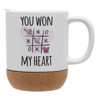 You won my heart, Κούπα, κεραμική με βάση φελού και καπάκι (ΜΑΤ), 330ml