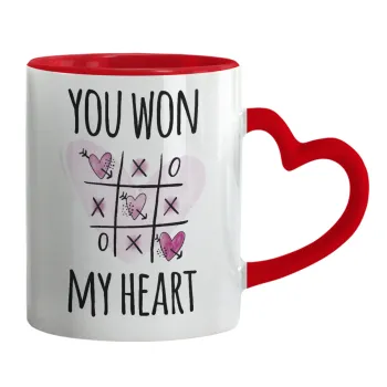 You won my heart, Κούπα καρδιά χερούλι κόκκινη, κεραμική, 330ml