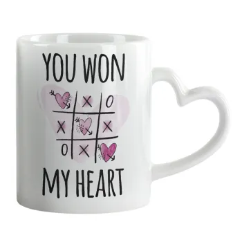 You won my heart, Κούπα καρδιά χερούλι λευκή, κεραμική, 330ml