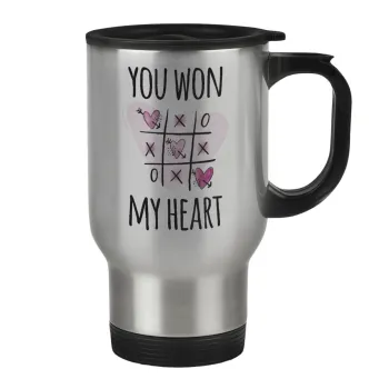 You won my heart, Κούπα ταξιδιού ανοξείδωτη με καπάκι, διπλού τοιχώματος (θερμό) 450ml