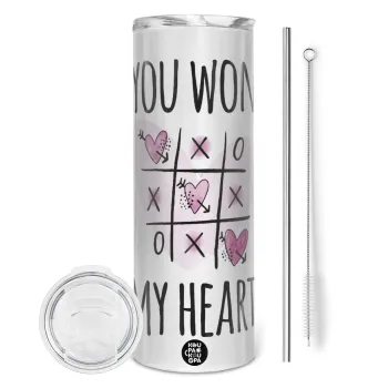 You won my heart, Tumbler stainless steel 600ml, with metal straw & cleaning brush