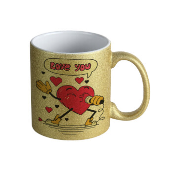 LOVE YOU SINGER!!!, Κούπα Χρυσή Glitter που γυαλίζει, κεραμική, 330ml
