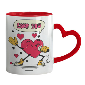 LOVE YOU SINGER!!!, Κούπα καρδιά χερούλι κόκκινη, κεραμική, 330ml