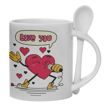 LOVE YOU SINGER!!!, Ceramic coffee mug with Spoon, 330ml (1pcs)