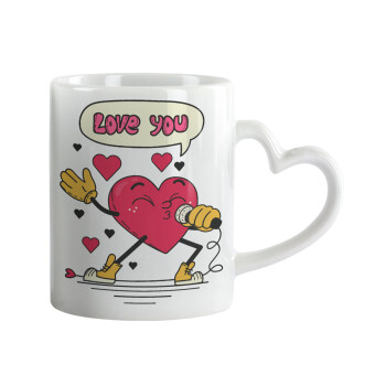 LOVE YOU SINGER!!!, Mug heart handle, ceramic, 330ml