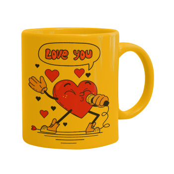 LOVE YOU SINGER!!!, Κούπα, κεραμική κίτρινη, 330ml (1 τεμάχιο)