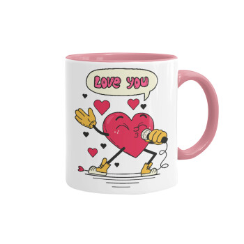 LOVE YOU SINGER!!!, Κούπα χρωματιστή ροζ, κεραμική, 330ml
