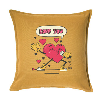 LOVE YOU SINGER!!!, Μαξιλάρι καναπέ Κίτρινο 100% βαμβάκι, περιέχεται το γέμισμα (50x50cm)